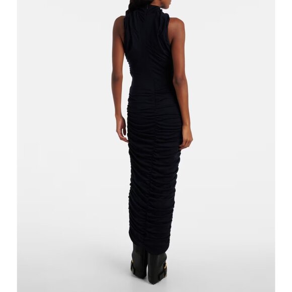 BALMAIN Ruched navy wool jersey midi dress size XS - Picture 2 of 13